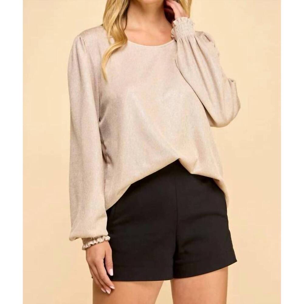NEW LES AMIS long sleeve shimmer blouse in champagne
